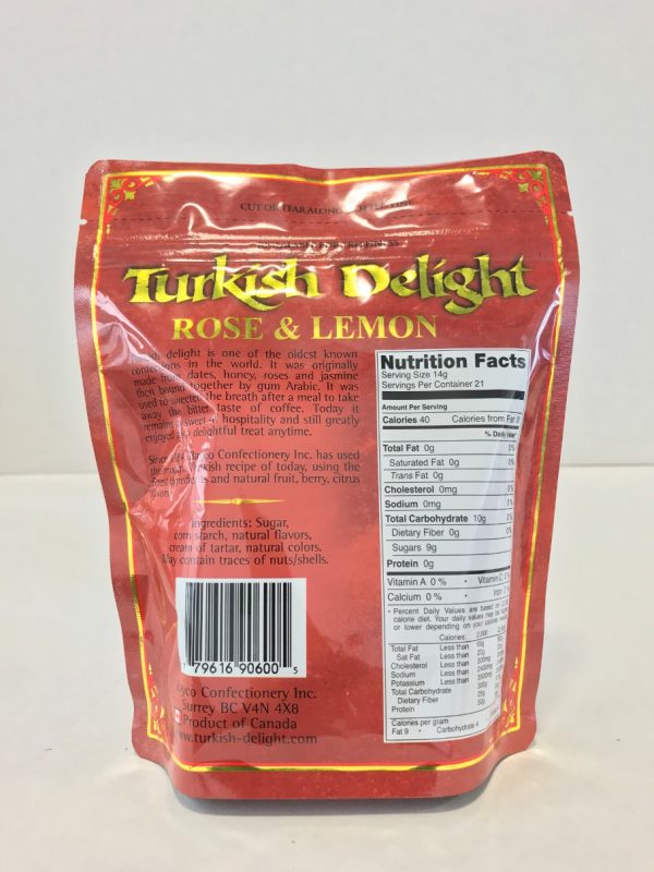 Rose & Lemon Turkish Delight in a resealable stand up pouch